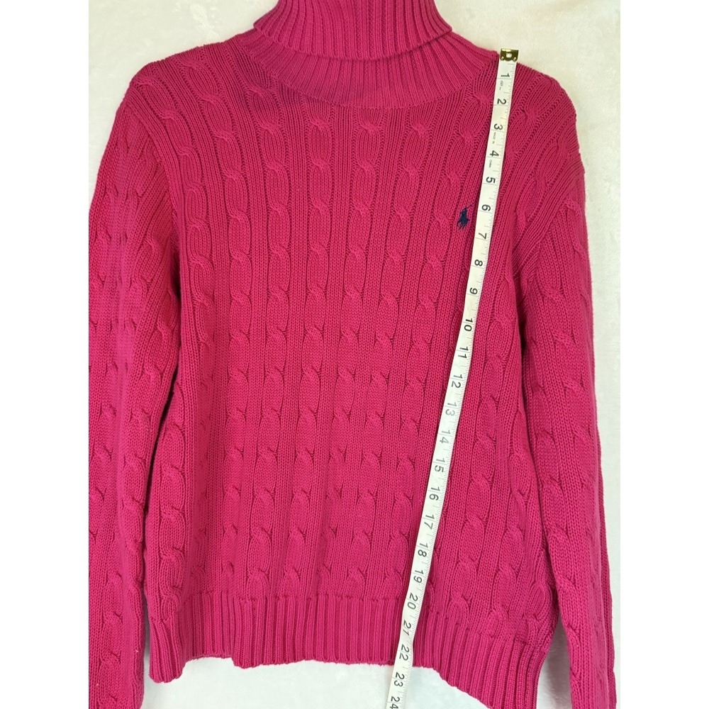 Ralph Lauren Sport Pink Cable Knit Turtleneck Sweater L Cotton Preppy Classic - Picture 3 of 9